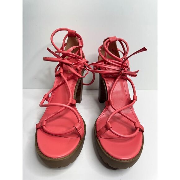 Michael Kors Platform Sandal Size 10 Coral Leather Ankle Wrap Open Toe Heels‎ - Picture 4 of 9
